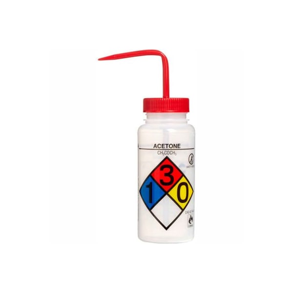 Bel-Art LDPE Wash Bottles 118160001, 500ml, Acetone Label, Red Cap, Wide Mouth, 4/PK 118160001 - main